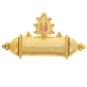 Pendentif tube ethnique 15x27.5mm en gemme teintée Doré Or fin - Calcedoine rose