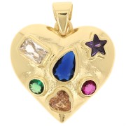 Pendentif coeur 19 mm avec oxydes de zirconium - Doré à l'or fin x1