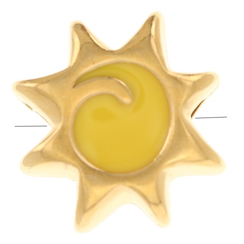 Perle soleil 11 mm avec résine époxy - Doré à l'or fin - Jaune x1