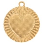 Pendentif rond effet plissé 22 mm - motif coeur - Doré à l'or fin x1