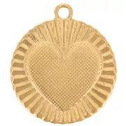 Pendentif rond effet plissé 22 mm - motif coeur - Doré à l'or fin x1