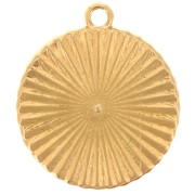 Pendentif rond effet plissé 22 mm - motif coeur - Doré à l'or fin x1