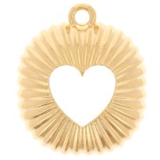 Pendentif carré bombé effet plissé 21.5x18 mm avec coeur ajouré - Doré à l'or fin|raw }}