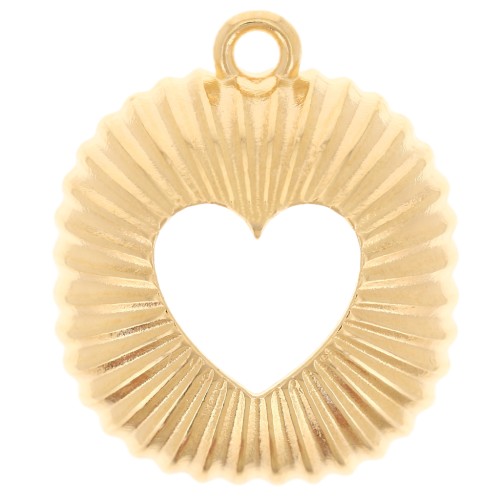 Pendentif carré bombé effet plissé 21.5x18 mm avec coeur ajouré - Doré à l'or fin
