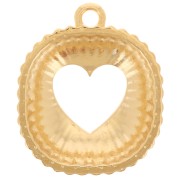 Pendentif carré bombé effet plissé 21.5x18 mm avec coeur ajouré - Doré à l'or fin