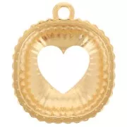 Pendentif carré bombé effet plissé 21.5x18 mm avec coeur ajouré - Doré à l'or fin