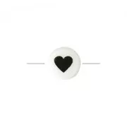 Perle lettre symbole pour bracelets &bijoux en céramique 8mm Noir/Blanc - Coeur x1