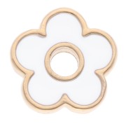 Pendentif fleur 11 mm avec résine epoxy - Doré à l'or fin - Blanc x1