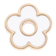 Pendentif fleur 11 mm avec résine epoxy - Doré à l'or fin - Blanc x1