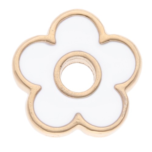 Pendentif fleur 11 mm avec résine epoxy - Doré à l'or fin - Blanc x1