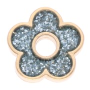 Pendentif fleur 11 mm avec résine epoxy - Doré à l'or fin - Gris pailleté x1|raw }}
