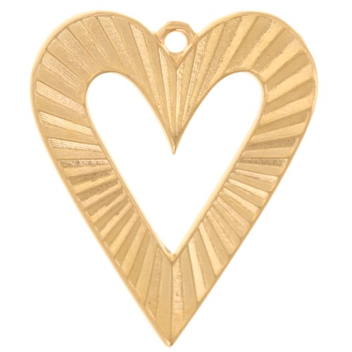 Pendentif coeur évidé 32x27 mm effet strié - Doré à l'or fin x1