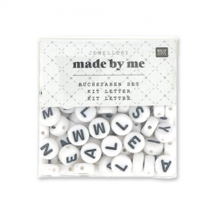Assortiment de 165 perles plates - lettres alphabet - 7mm Blanc/Noir