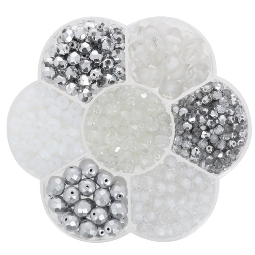 Assortiment de perles rocailles Preciosa avec boîte fleur - Crystal - Argenté x1