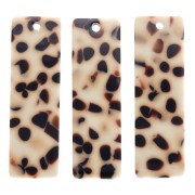 Pendentif rectangle en acétate 27x8 mm - Tacheté Marron - Crème x1