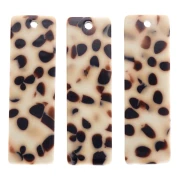 Pendentif rectangle en acétate 27x8 mm - Tacheté Marron - Crème x1