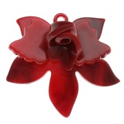 Pendentif fleur en relief 37x41 mm en acétate - Marbré Rouge - Noir x1