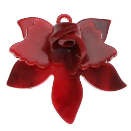 Pendentif fleur en relief 37x41 mm en acétate - Marbré Rouge - Noir x1