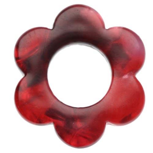 Pendentif fleur 14 mm en acétate - Marbré Rouge - Noir x1