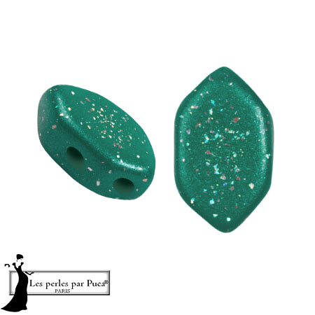 Perles en verre Paros® par Puca® 7x4 mm - Green Constellation x10g