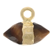 Breloque pointe facettée 9x10.5 mm pierre gemme - Oeil de tigre - Doré à l'or fin