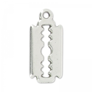 Breloque lame de rasoir 16.5 mm Placage Argent fin vieilli x1