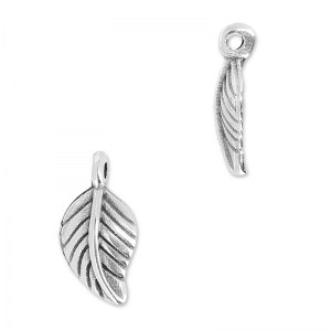Breloque feuille 13x7 mm Placage Argent fin vieilli x1