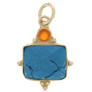 Breloque rectangle 8x10 mm imit Turquoise et cabochon 3mm Onyx rouge - Doré Or fin|raw }}