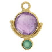 Breloque ronde 7 mm en Amethyste et cabochon 3 mm Onyx vert - Doré à l'or fin x1|raw }}