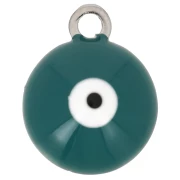 Breloque ronde 8 mm - motif oeil avec résine époxy - Acier inox 304 - Turquoise x1