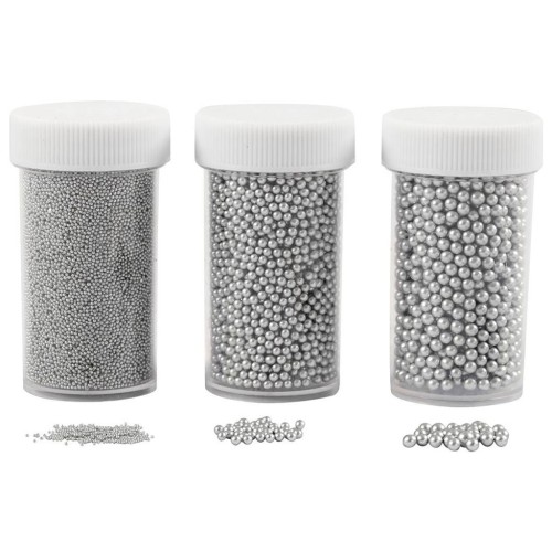 Assortiment de mini billes en verre de 0.6 à 3 mm - Argenté x3