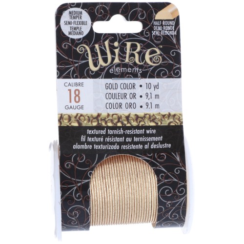 Fil de cuivre demi rond martelé 1.02 mm semi dur - Doré anti-ternissement x9.1m