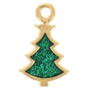 Breloque sapin de Noël 17x10 mm résine époxy - Doré à l'or fin - Vert pailleté x1