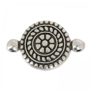 Intercalaire rond travaillé 2 anneaux 23 mm Placage Argent fin vieilli x1