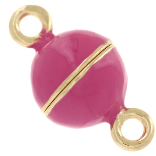 Fermoir boule aimanté 10 mm et résine époxy - Argent 925 Doré à l'or fin - Fuchsia