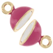 Fermoir boule aimanté 10 mm et résine époxy - Argent 925 Doré à l'or fin - Fuchsia