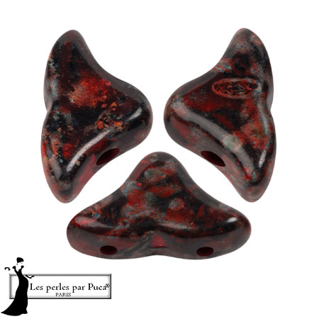 Perles en verre Hélios® par Puca® 6x10mm - Black Stony Red x10g