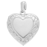 Pendentif porte photo coeur 23x19.5 mm - motif arabesques - Placage argent fin x1