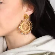 Clous d'oreilles disque martelé un trou 15 mm doré à l'or fin x2