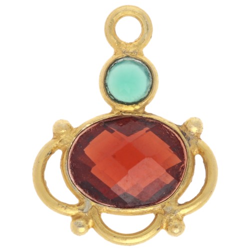 Breloque ovale 8x6 mm en Grenat et cabochon 3 mm Onyx vert - Doré à l'or fin x1