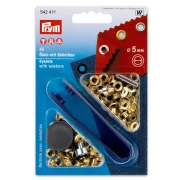 Boite de 40 oeillets 5 mm avec rondelles et outil de pose - Doré x1