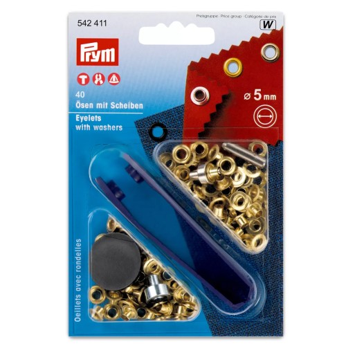 Boite de 40 oeillets 5 mm avec rondelles et outil de pose - Doré x1