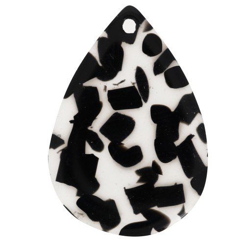 Pendentif goutte 22x15 mm en acétate - Terrazzo Transparent - Noir x1