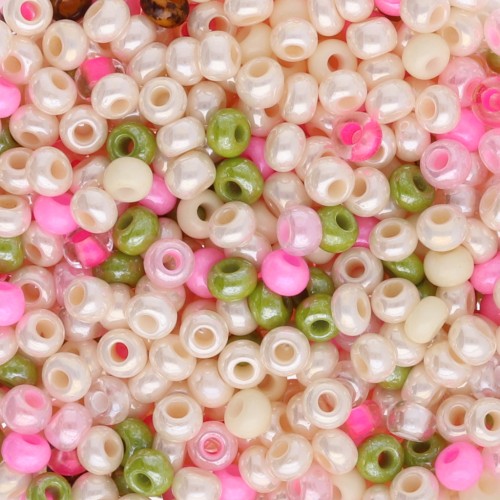 Preciosa Perles rocailles 8/0 3 mm - Mix Crème - Vert - Rose x20g