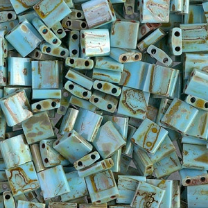 Miyuki Tila Beads 5x5x1.9 mm TL-4514  - Op Turquoise Blue Picasso x10g