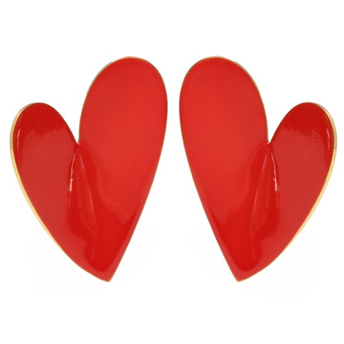 Boucles d'oreilles coeur 37x29 mm Résine époxy - Acier inox 304 Doré - Rouge orangé x2