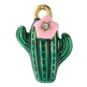 Breloque cactus 14x10 mm avec résine époxy - Acier inox 304 Doré - Vert - Rose x1|raw }}