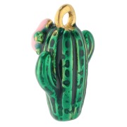 Breloque cactus 14x10 mm avec résine époxy - Acier inox 304 Doré - Vert - Rose x1