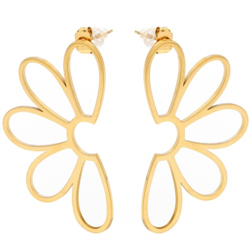 Clous d'oreilles fleur évidés 41x24 mm - Acier inoxydable 304 Doré x2