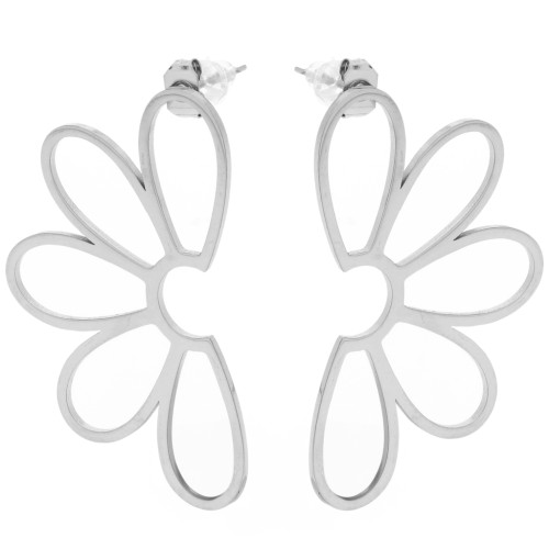 Clous d'oreilles fleur évidés 41x24 mm - Acier inoxydable 304 x2